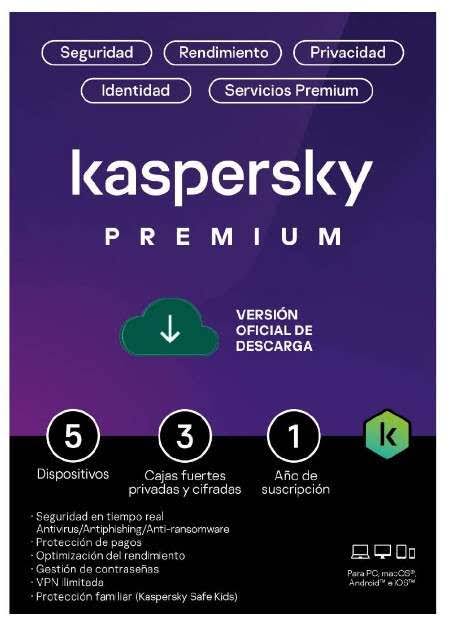 kaspersky PREMIUM  / 1 dispositivo + 1 KPM / 1 año / base